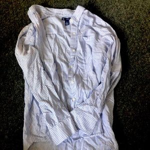 Blue and white stripe button shirt